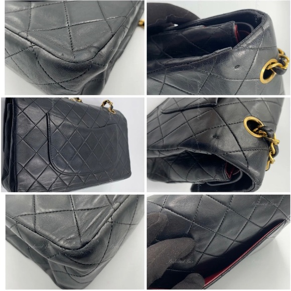 Authentic CHANEL Lambskin Double Chain Double Medium Flap Bag black/gold - Picture 5 of 13